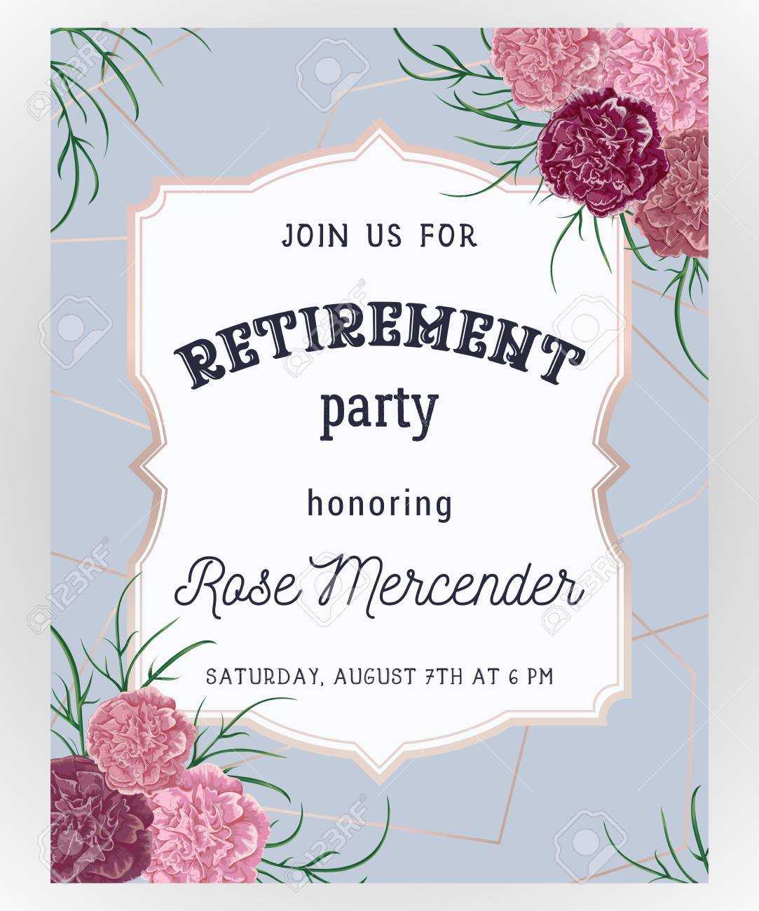 Retirement Party Invitation. Design Template With Rose Gold Polygonal.. With Regard To Retirement Card Template