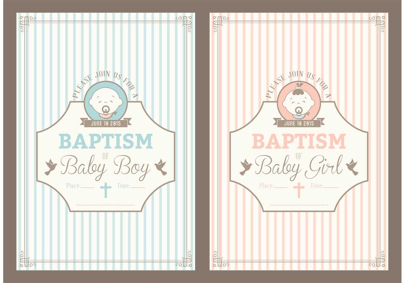 Retro Christening Invitation Vector Cards – Download Free In Free Christening Invitation Cards Templates