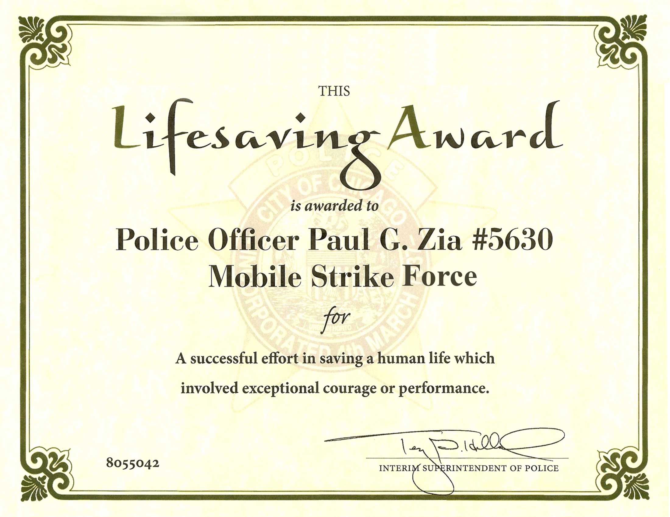 Ribbon Awards | Chicagocop Within Life Saving Award Certificate Template