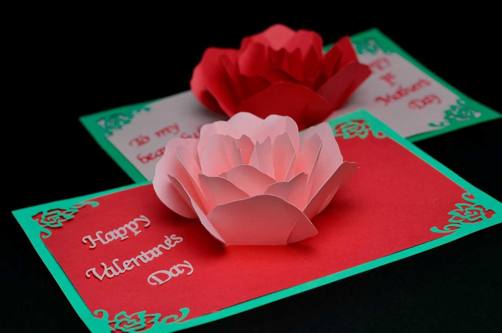Rose Flower Pop Up Card Template For Diy Pop Up Cards Templates