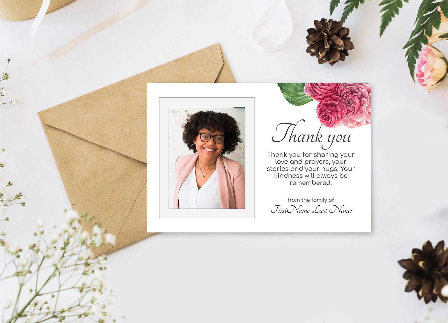 Roses Funeral Thank You Cards. Printable Sympathy Thank You, Editable  Bereavement Thank You Card – Online Edit Digital Download Regarding Sympathy Thank You Card Template