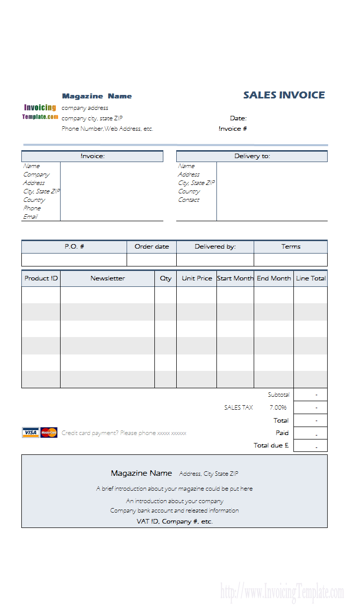 Sales Invoice Template Intended For Credit Card Bill Template