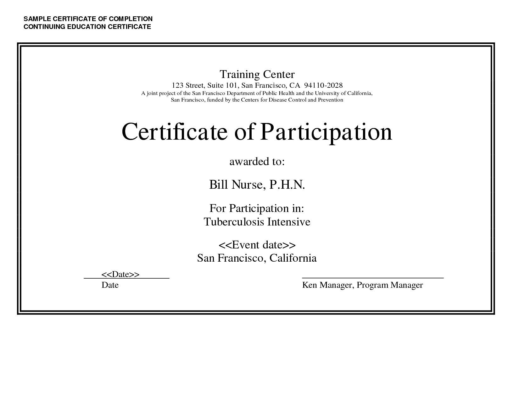 Sample Certificate Of Completion Continuing Education Pertaining To Continuing Education Certificate Template