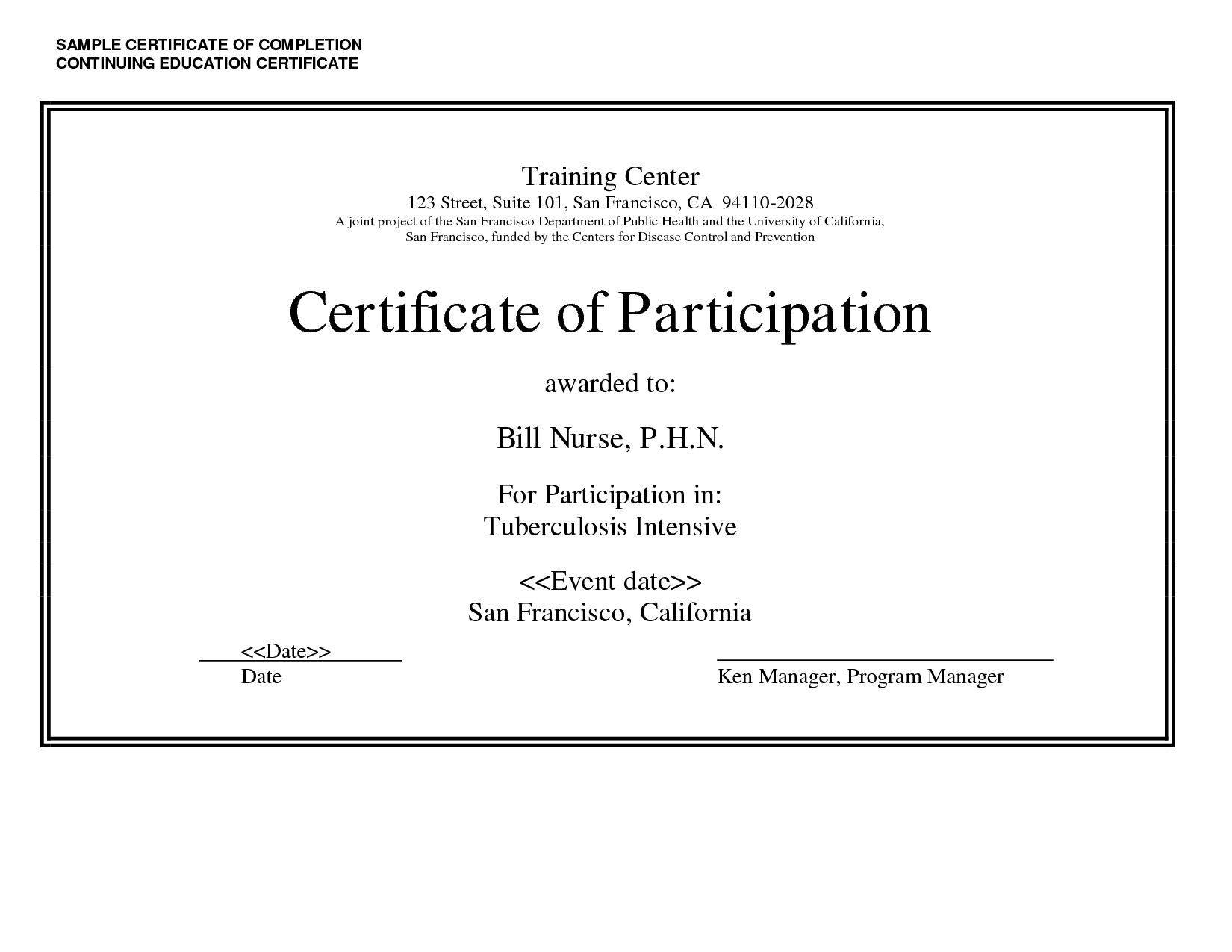 Sample Certificate Of Completion Continuing Education Within Ceu Certificate Template