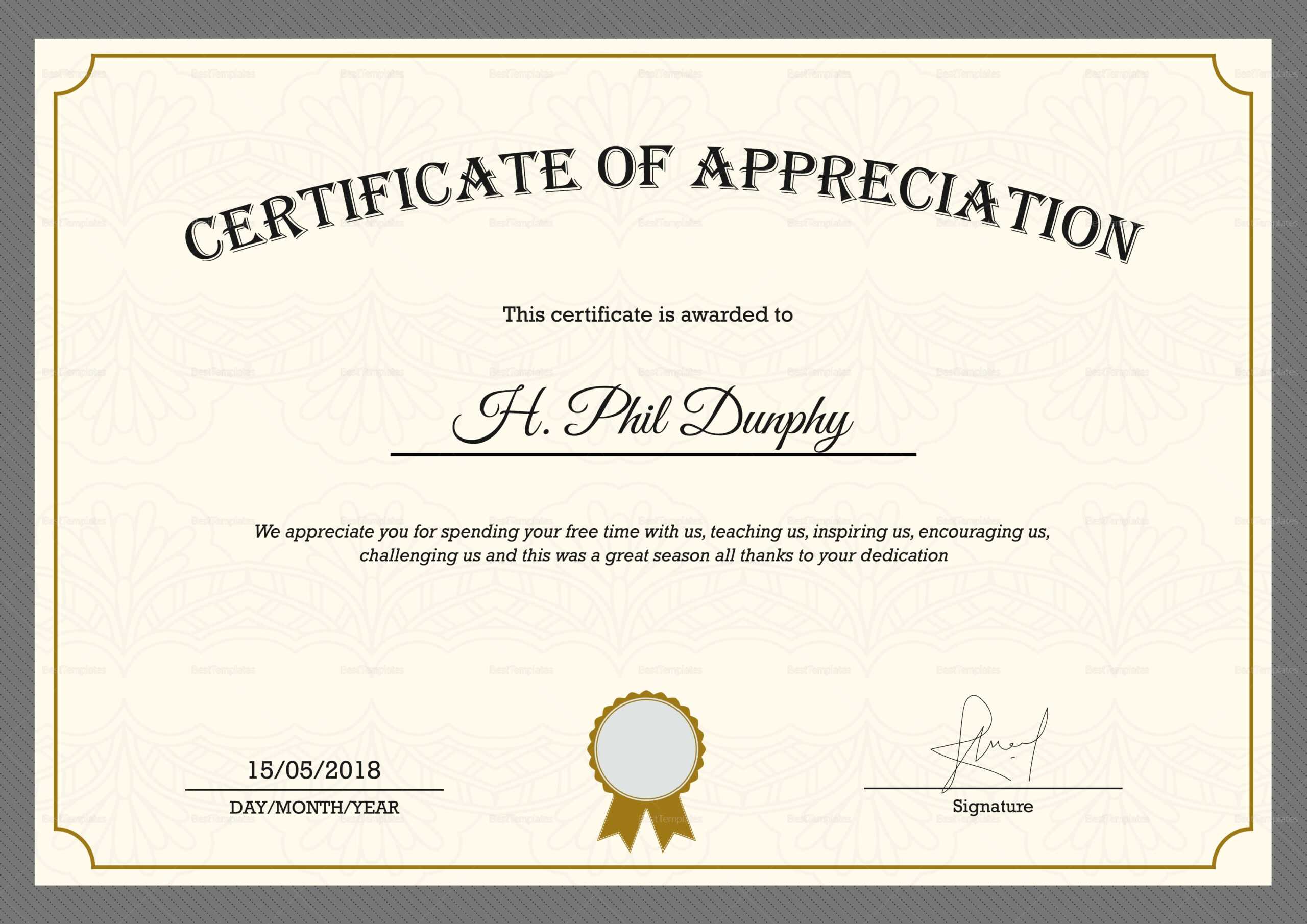 Sample Company Appreciation Certificate Template Within For Sample Certificate Of Recognition Template