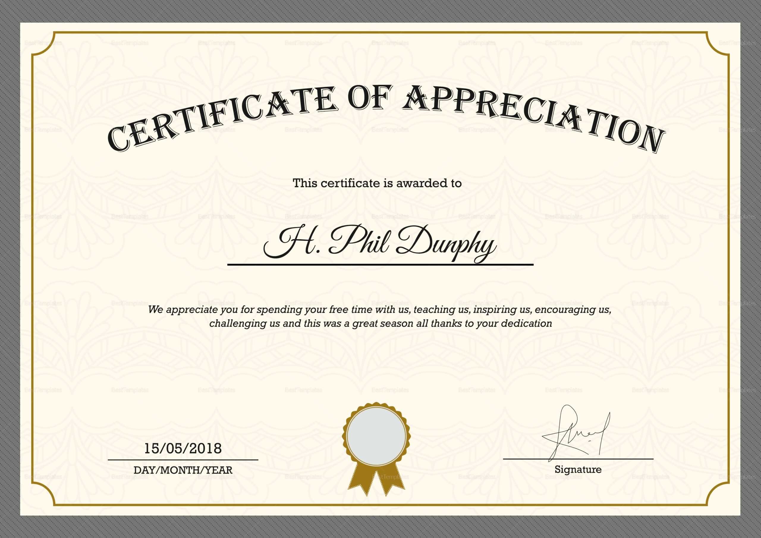 Sample Company Appreciation Certificate Template Within Throughout Thanks Certificate Template