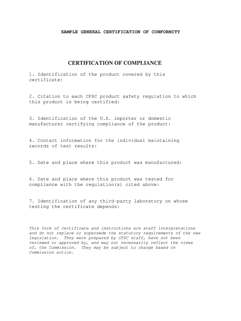 Sample Conformity – Fill Online, Printable, Fillable, Blank Throughout Certificate Of Conformity Template