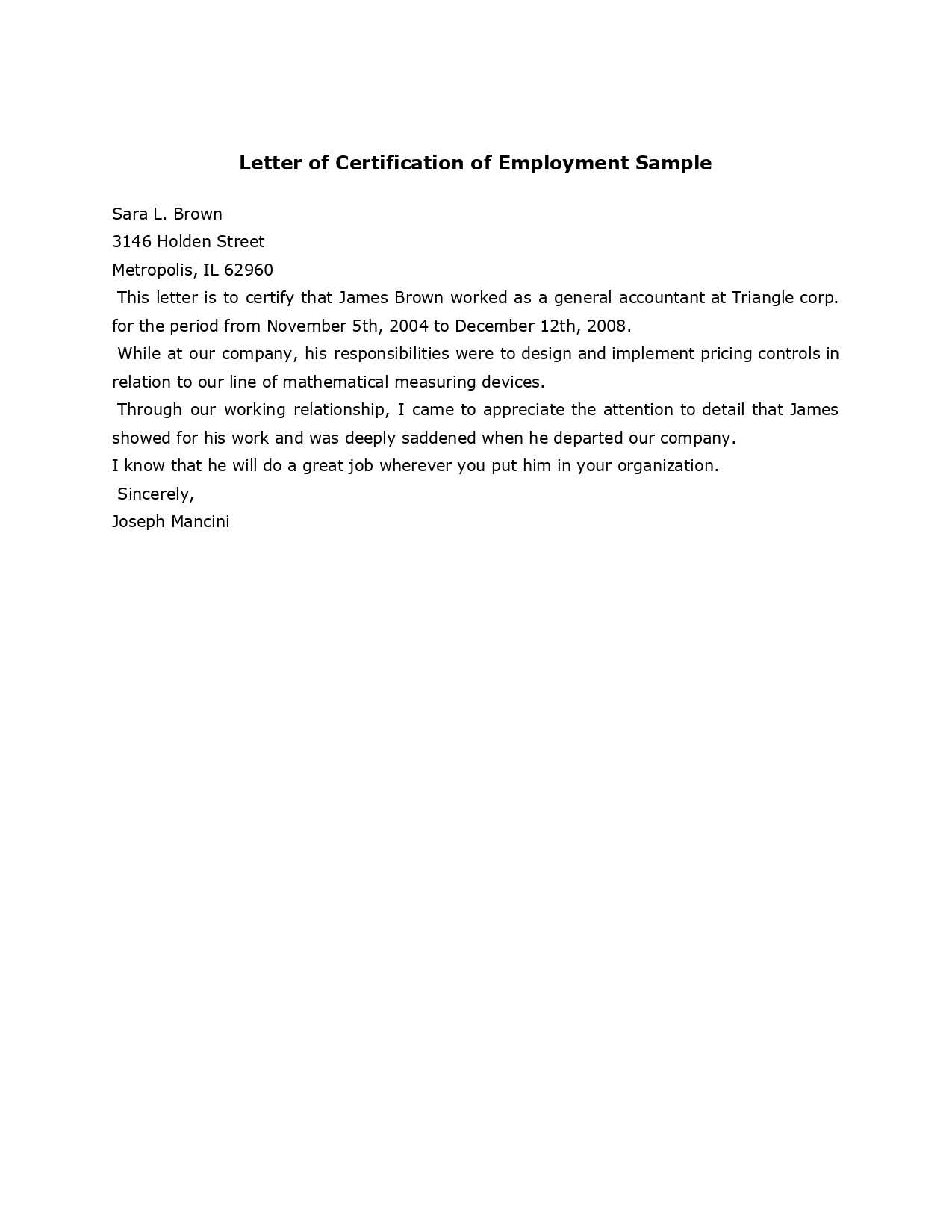 Sample Employment Certificate From Employer – Google Docs Throughout Template Of Certificate Of Employment