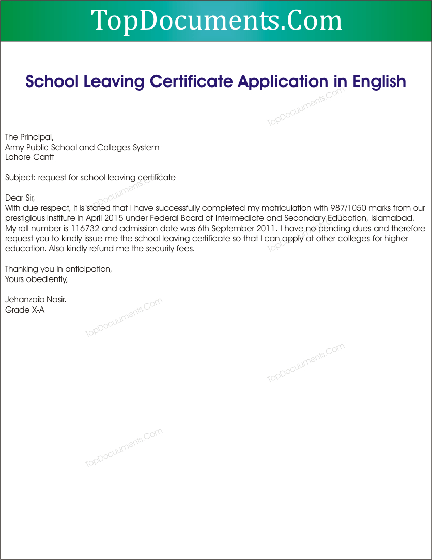 Sample For School Leaving Certificate Image Collections In School Leaving Certificate Template