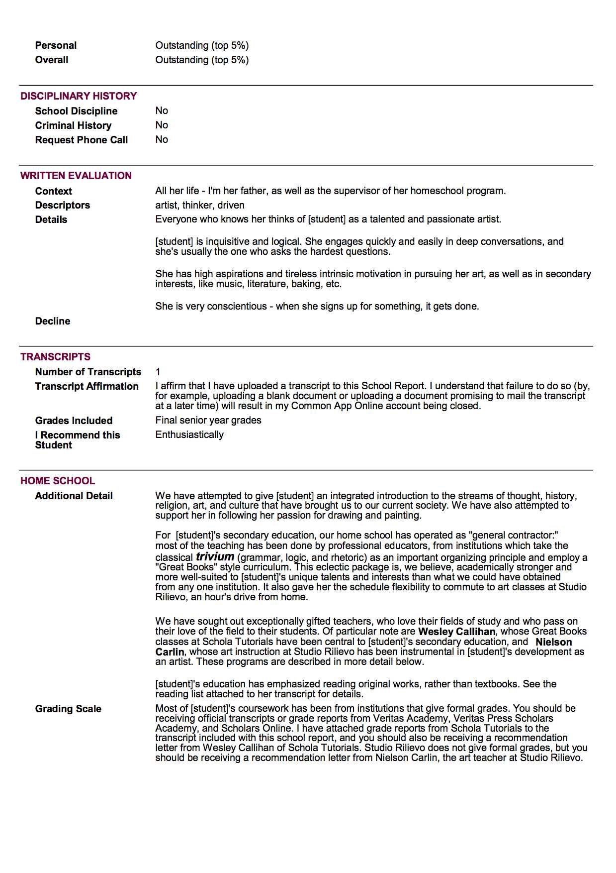 Sample School Report And Transcript (For Homeschoolers With College Report Card Template