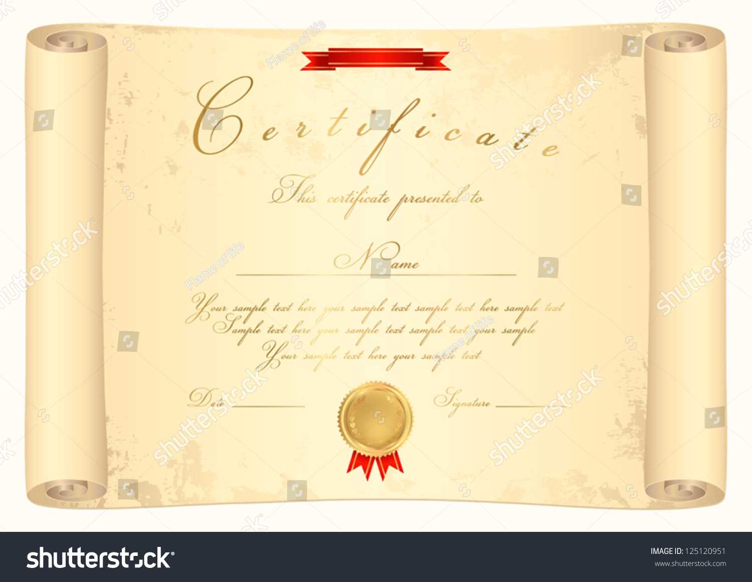 Scroll Certificate Completion Template Parchment Paper Stock In Certificate Scroll Template