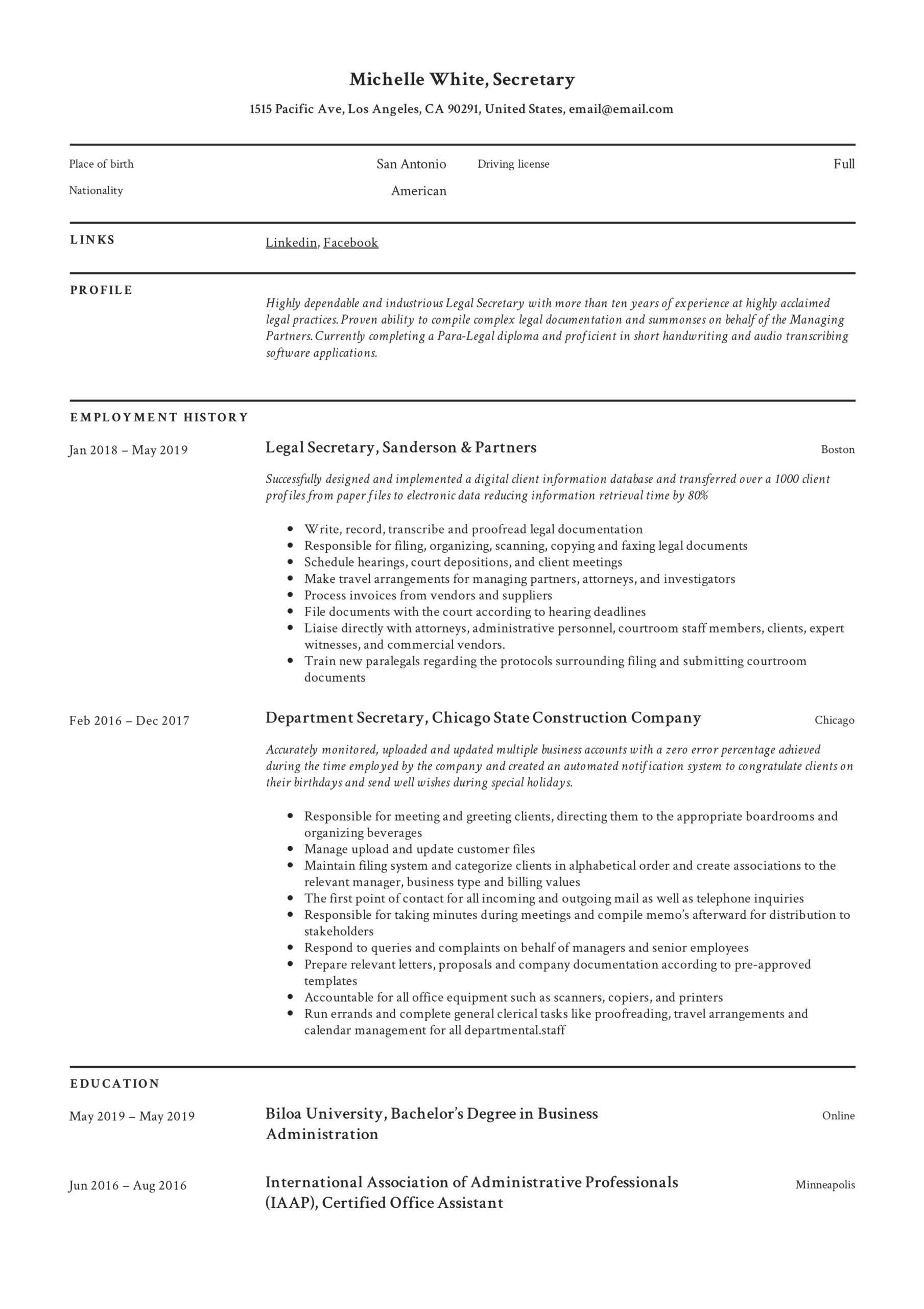 Secretary Resume & Writing Guide | +12 Template Samples | Pdf | With Corporate Secretary Certificate Template