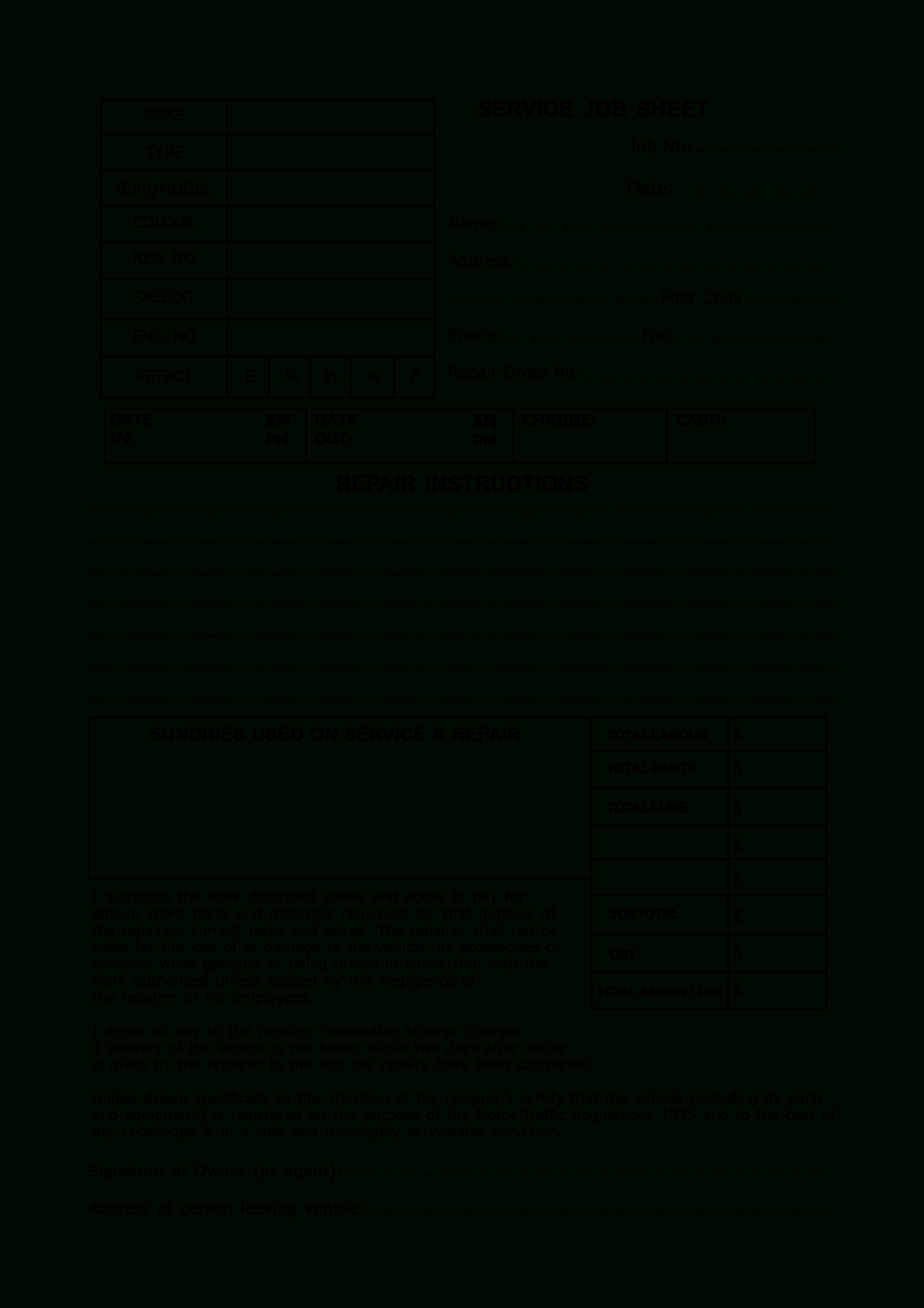 Service Sheet Template – Milas.westernscandinavia In Job Card Template Mechanic