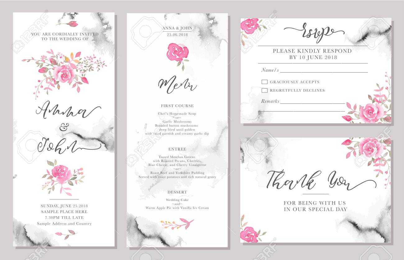 Set Of Wedding Invitation Card Templates With Watercolor Rose.. Throughout Sample Wedding Invitation Cards Templates