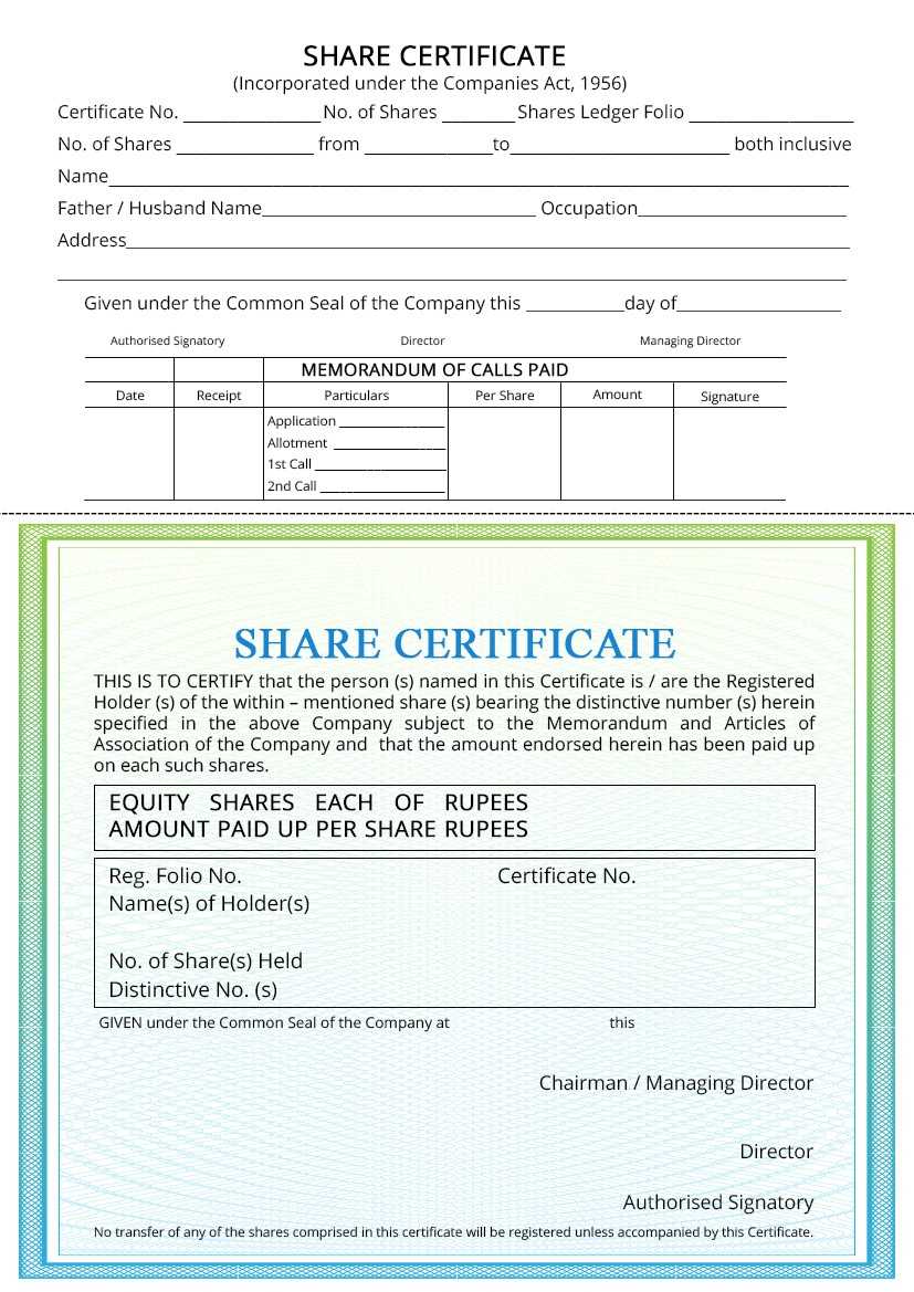 Share Certificate – Indiafilings Regarding Template Of Share Certificate