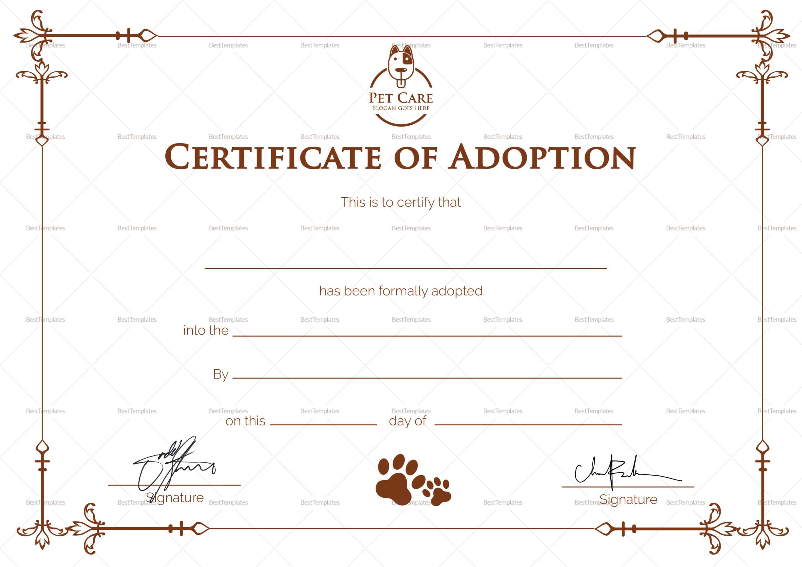 Simple Adoption Certificate Template In Blank Adoption Certificate Template