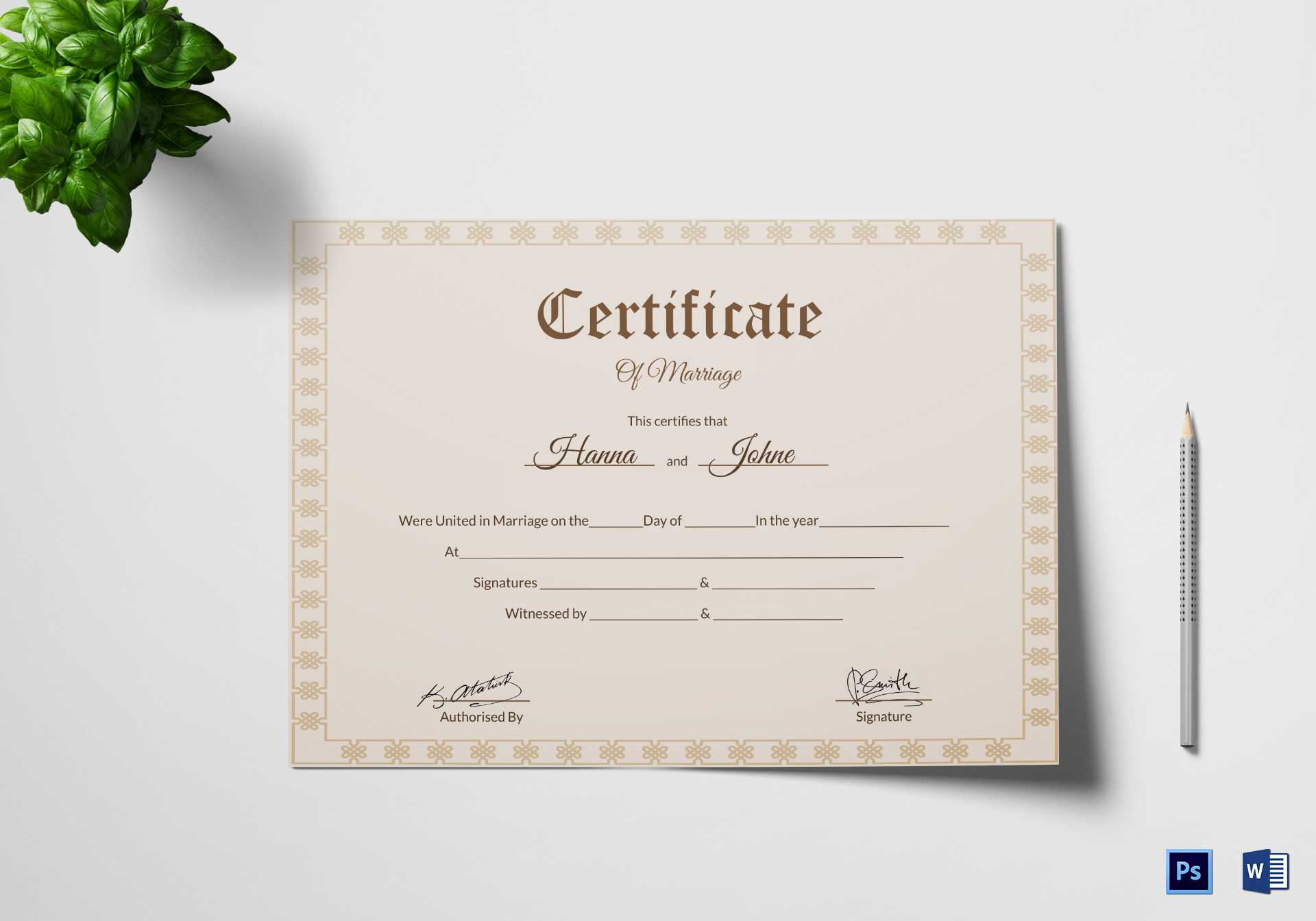 Simple Marriage Certificate Template Regarding Certificate Of Marriage Template
