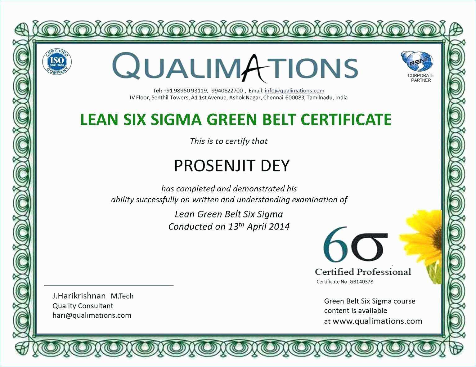 Six Sigma Black Belt Certificate Template - Carlynstudio For Green Belt Certificate Template