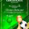 Soccer Certificate Diploma With Golden Cup Vector. Football Inside Soccer Award Certificate Templates Free