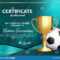 Soccer Certificate Diploma With Golden Cup Vector. Football Throughout Soccer Certificate Template
