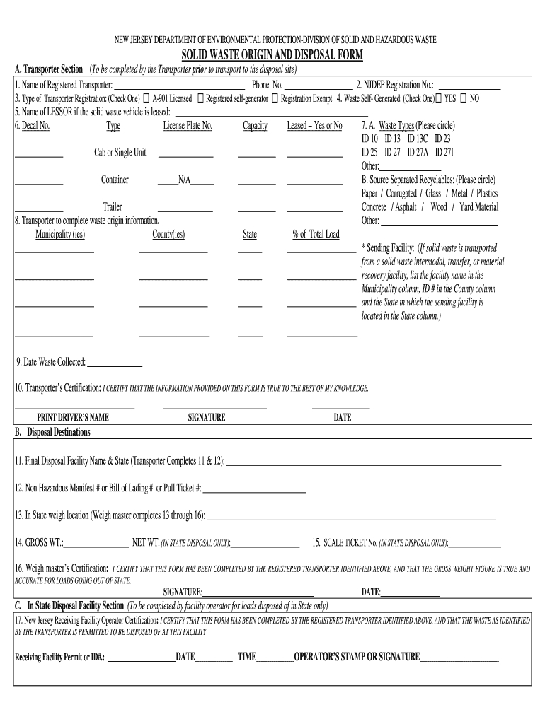 Solid Waste Origin And Disposal Form Nj – Fill Online Intended For Certificate Of Disposal Template