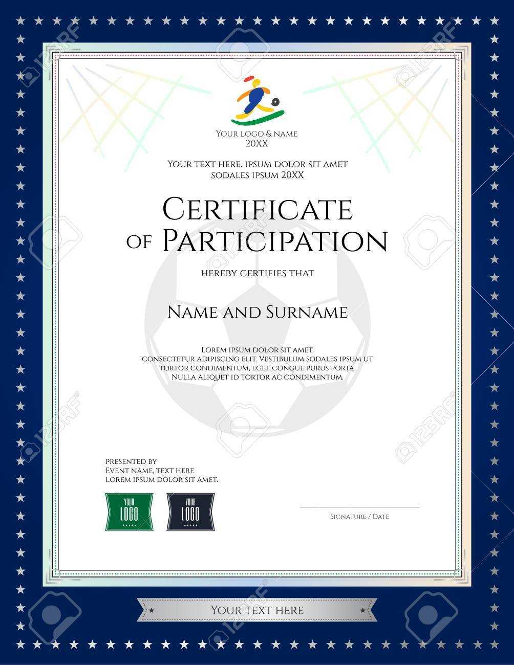 Sport Theme Certificate Of Participation Template For Football.. Regarding Star Naming Certificate Template