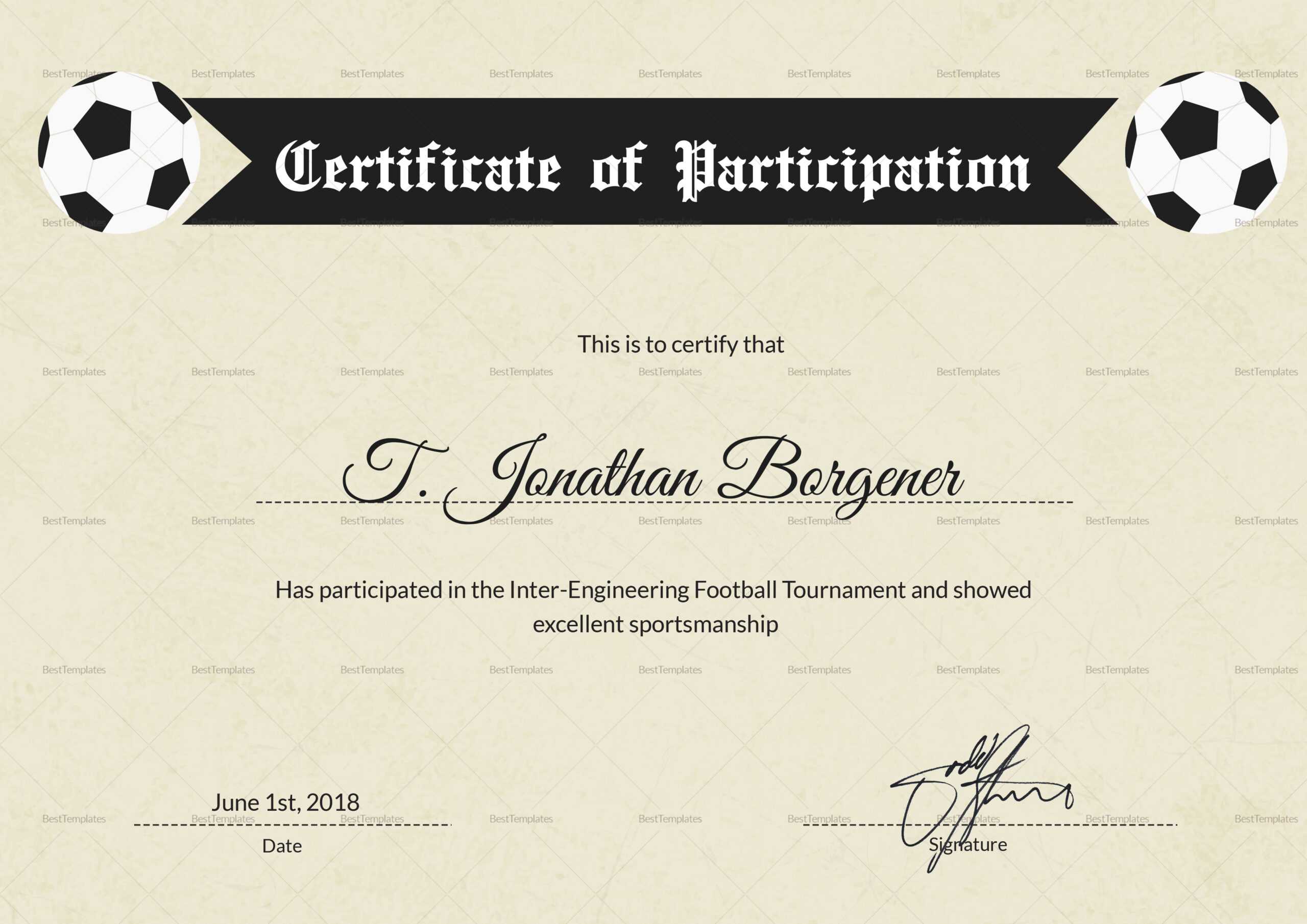 Sports Day Football Certificate Template Inside Soccer Certificate Templates For Word
