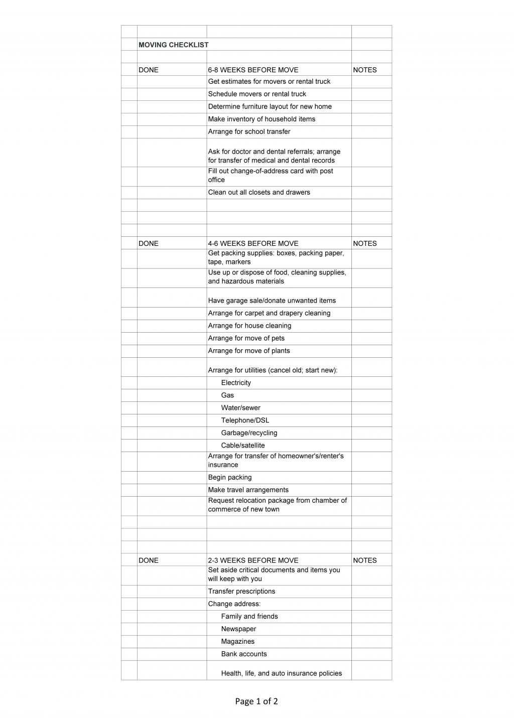 Spreadsheet Moving House Checklist Free Printable Download Throughout Moving House Cards Template Free