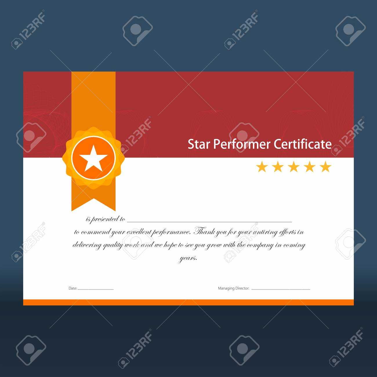 Star Performer Certificate With Red Top Half And Golden Ribbon.. Inside Star Performer Certificate Templates