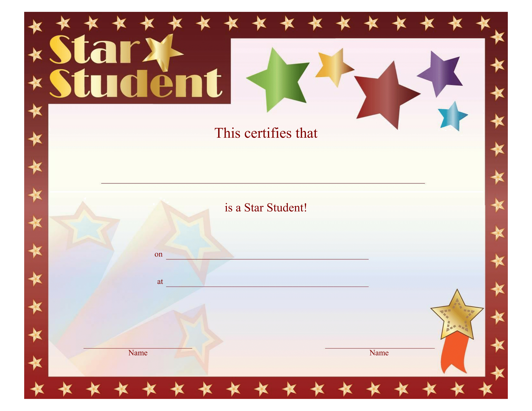 Star Student Certificate – Free Printable Download Inside Star Certificate Templates Free