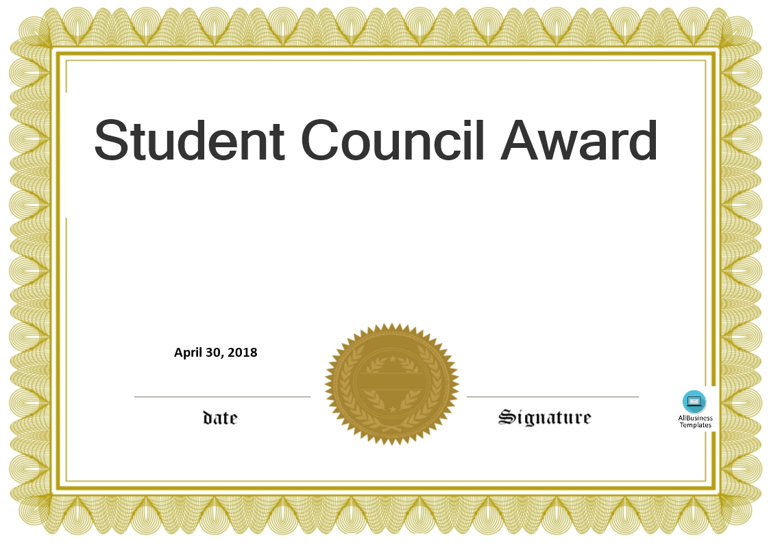 Student Council Award | Templates At Allbusinesstemplates For Free Printable Blank Award Certificate Templates
