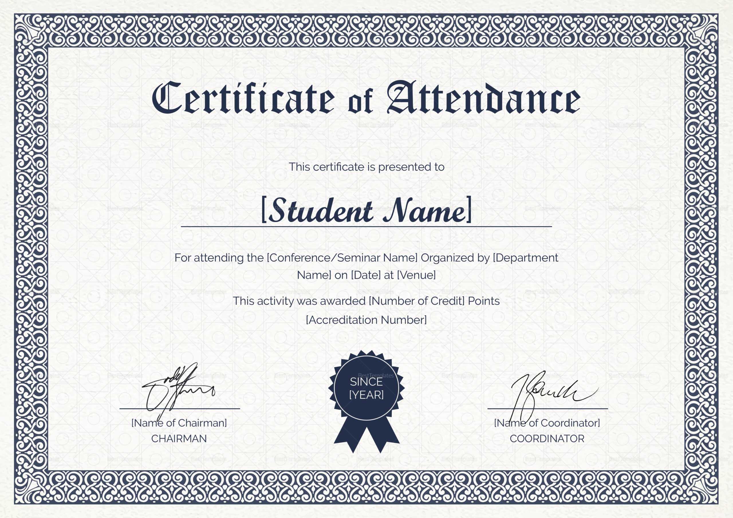 Students Attendance Certificate Template For Certificate Of Attendance Conference Template