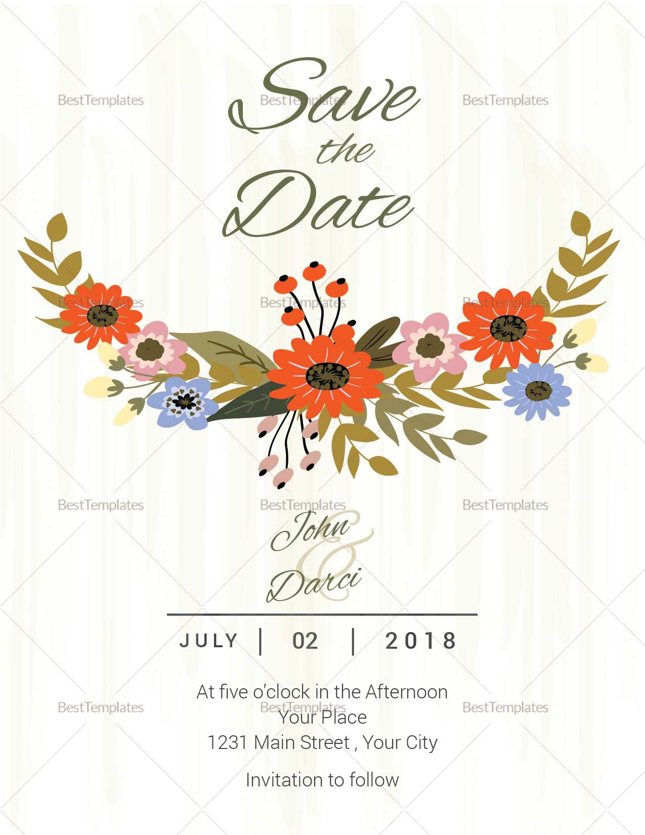 Summer Floral Save The Date Card Template Within Save The Date Cards Templates