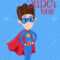 Super Hero Kids Postcard With Boy In Superman Costume And Red.. Throughout Superman Birthday Card Template