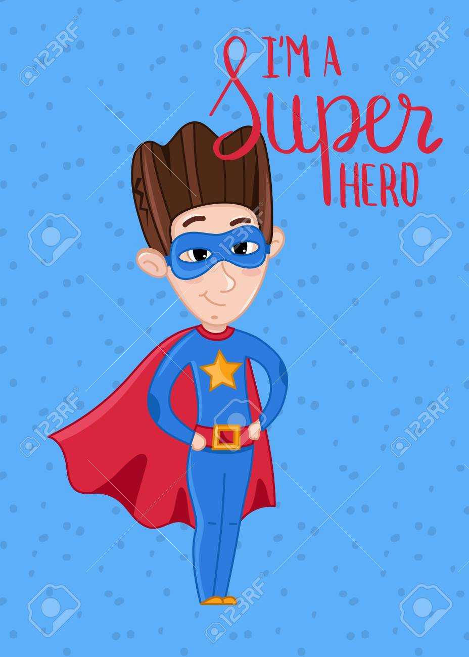 Super Hero Kids Postcard With Boy In Superman Costume And Red.. Throughout Superman Birthday Card Template