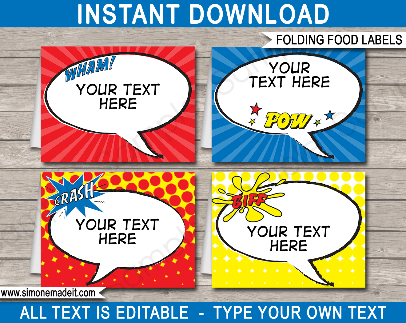 Superhero Party Food Labels Template Within Superhero Birthday Card Template
