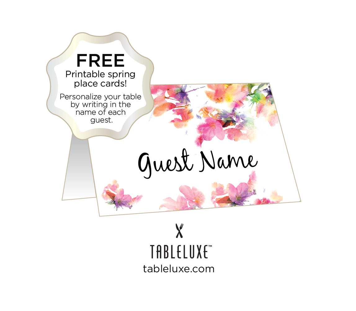 Tableluxe Printable Spring Place Cards Within Free Place Card Templates Download