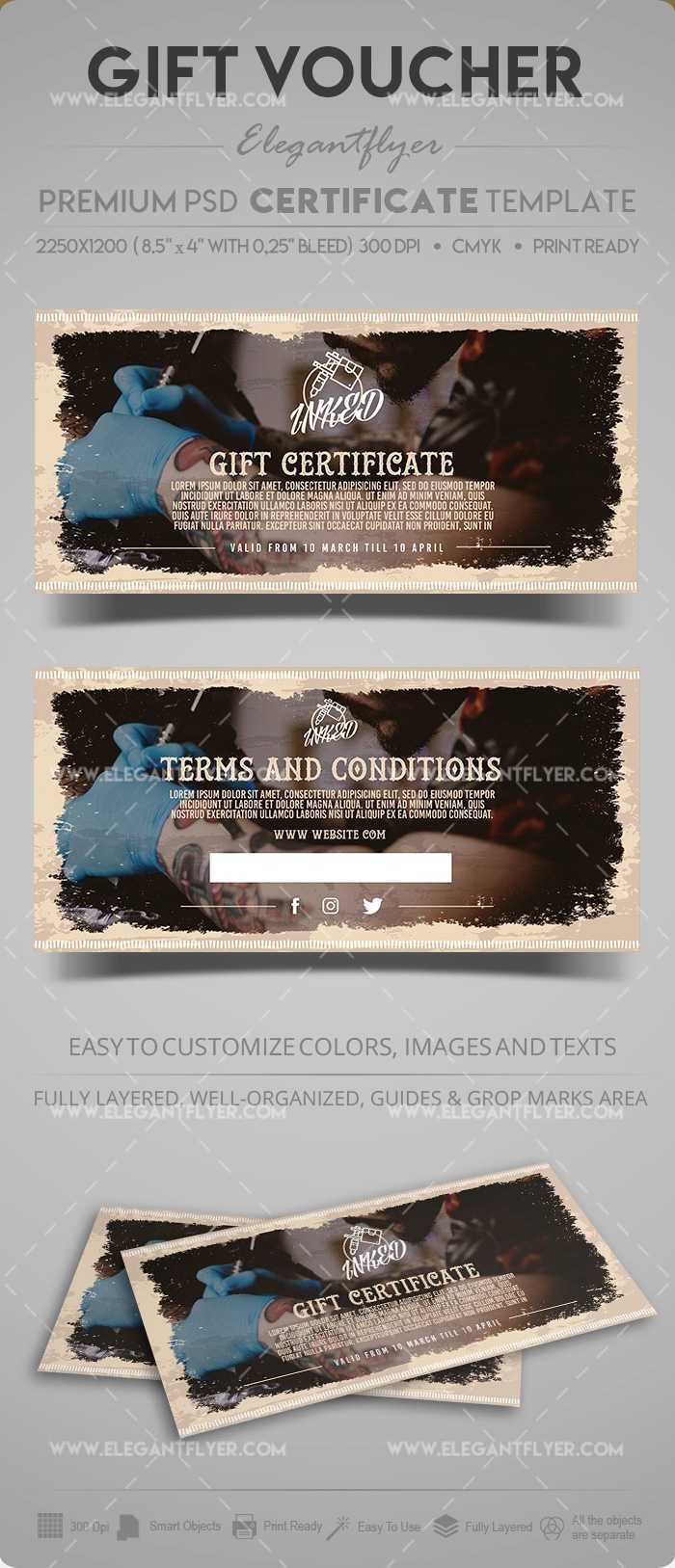 Tattoo Salon – Gift Certificate Template In Psd Within Tattoo Gift Certificate Template