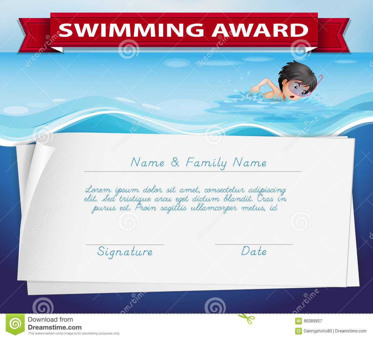 Template Certificate Swimming Award Stock Illustrations – 18 Inside Free Swimming Certificate Templates