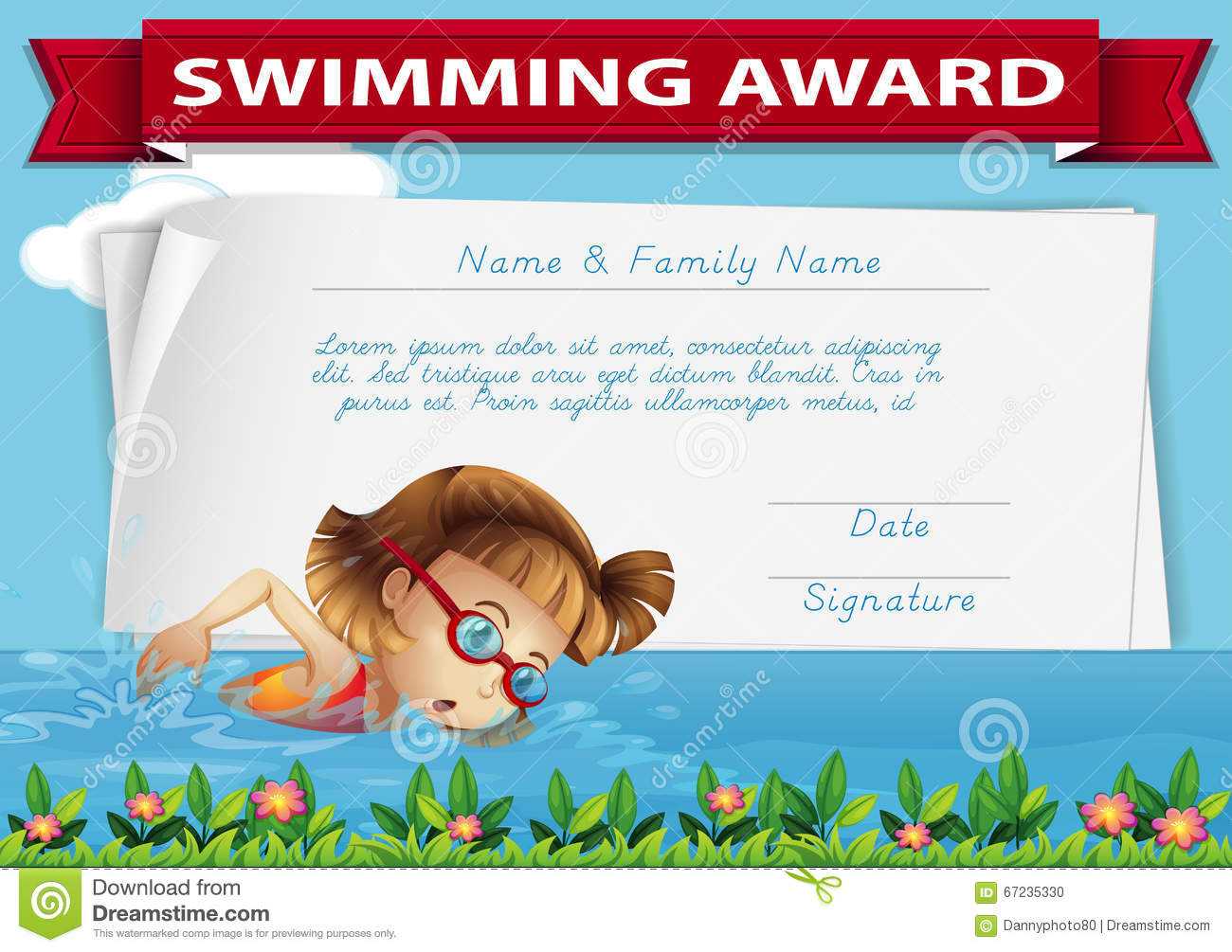 Template Certificate Swimming Award Stock Illustrations – 18 With Free Swimming Certificate Templates