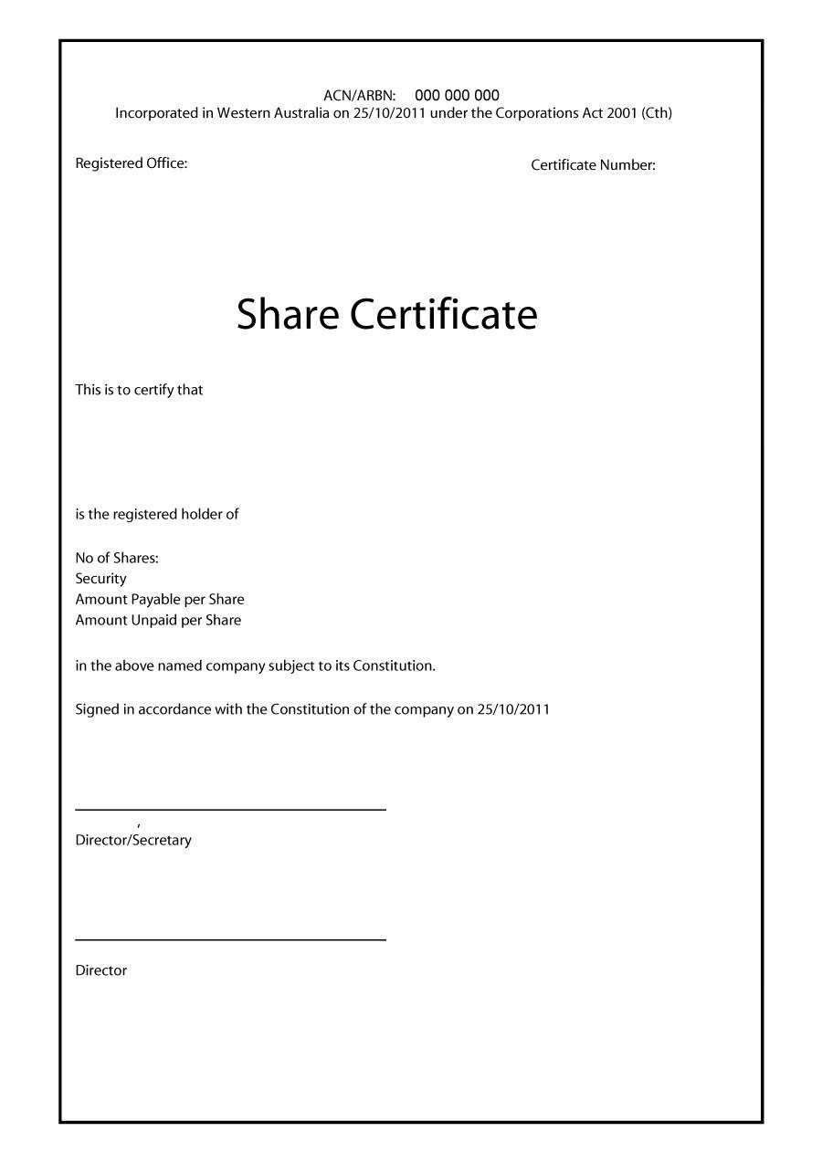 Template Share Certificate – Milas.westernscandinavia With Regard To Share Certificate Template Australia