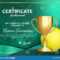 Tennis Certificate Diploma With Golden Cup Vector. Sport For Tennis Certificate Template Free
