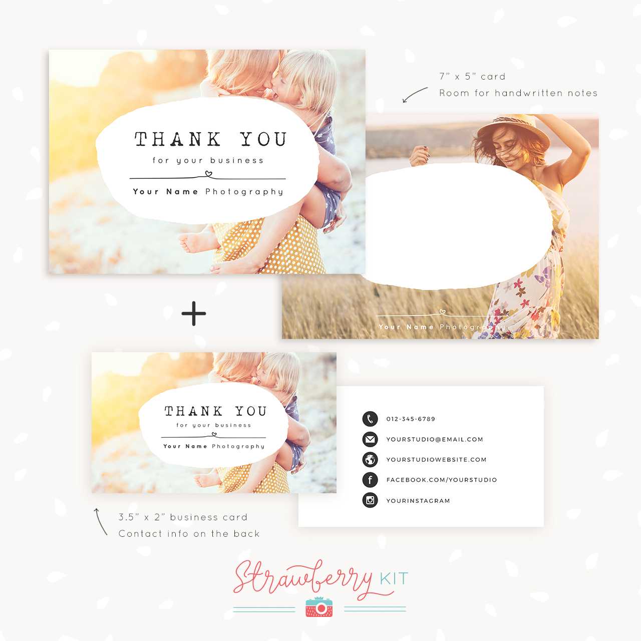 Thank You Note Card For Business | Set Of Two – Strawberry Kit Regarding Thank You Note Card Template