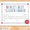 The Fine Porcupine — World's Best Teacher Award, Printable For Best Teacher Certificate Templates Free