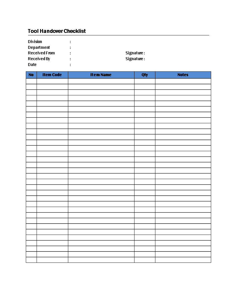 Tool Handover Checklist | Templates At Allbusinesstemplates For Handover Certificate Template