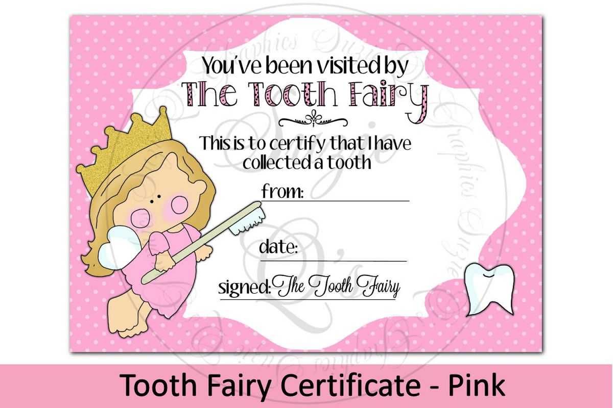 Tooth Fairy Certificate – Pink, 5 X 7 Inches For Tooth Fairy Certificate Template Free