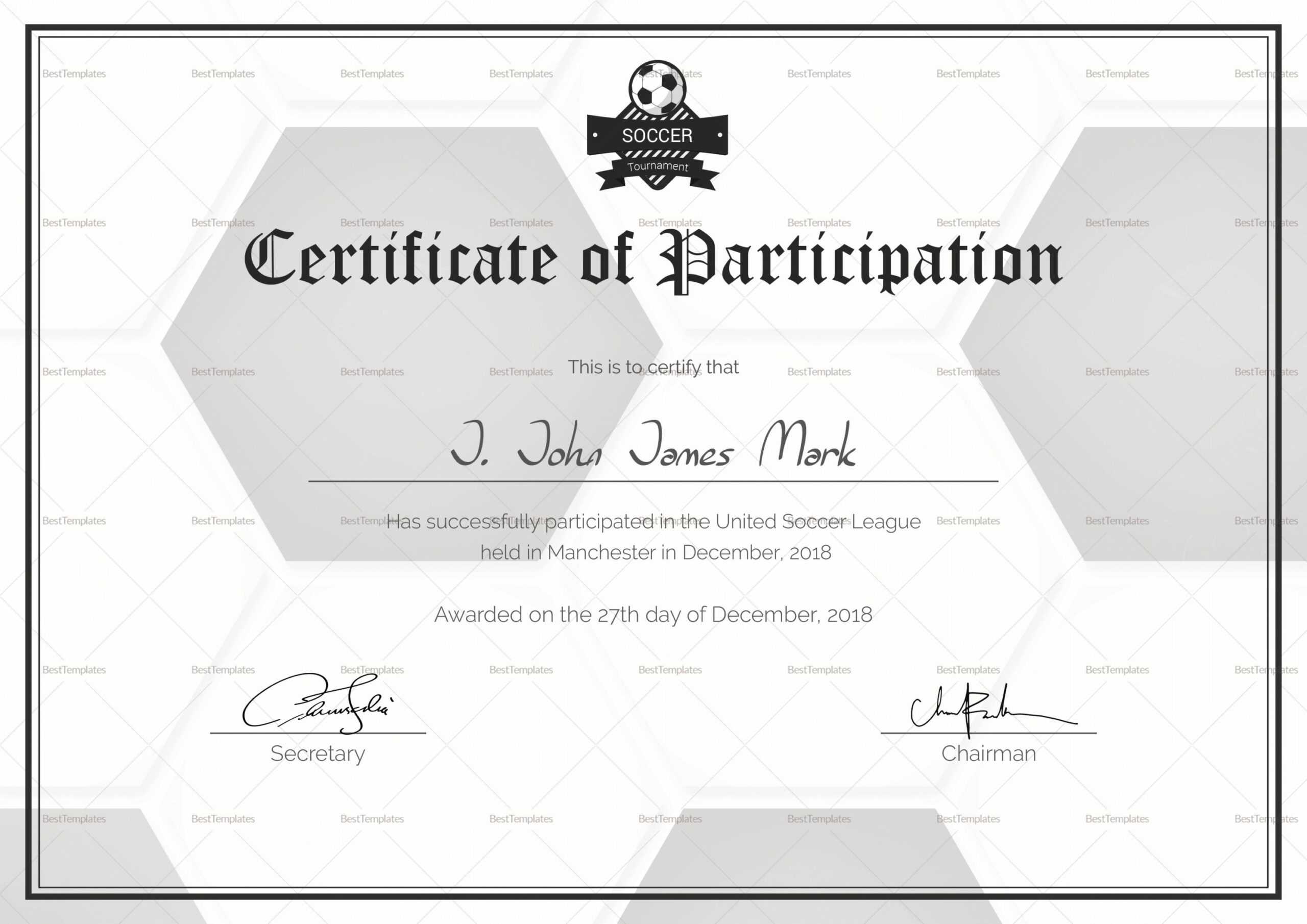 Top 14 Trends In Soccer Participation Certificate Template Pertaining To Player Of The Day Certificate Template