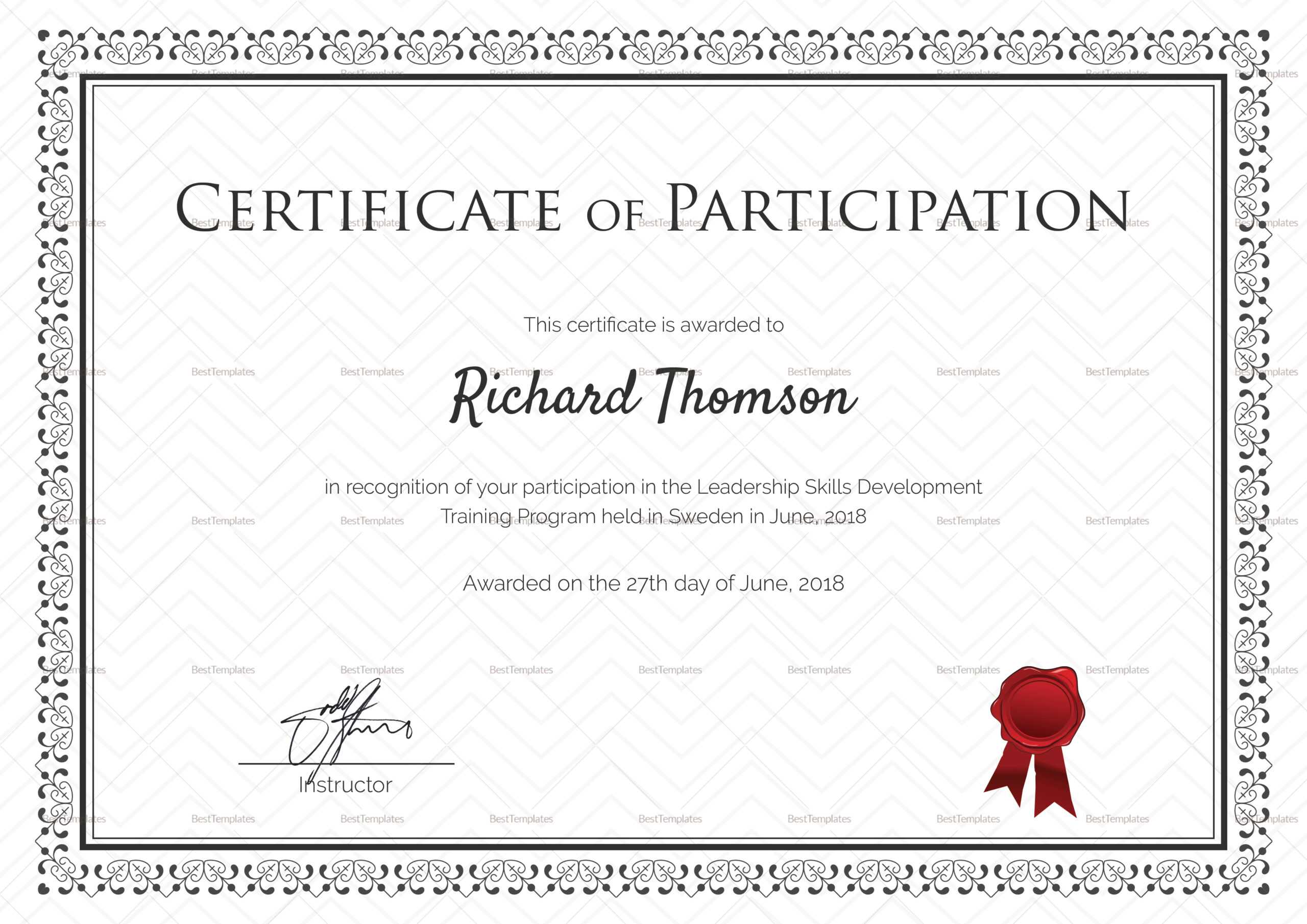 Training Participation Certificate Template – Milas Inside Certificate Of Participation Word Template