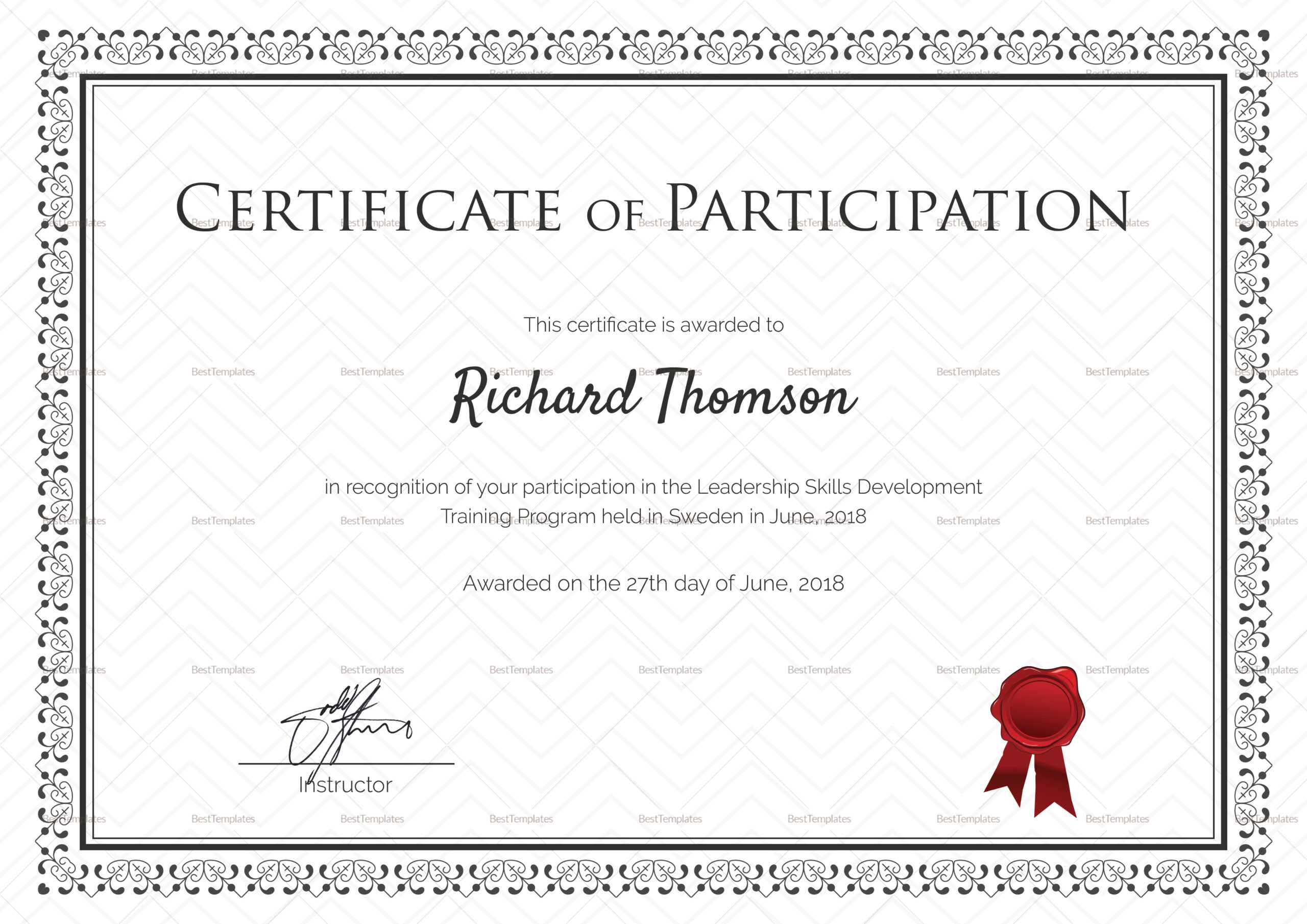 Training Participation Certificate Template – Milas With Certificate Of Participation In Workshop Template