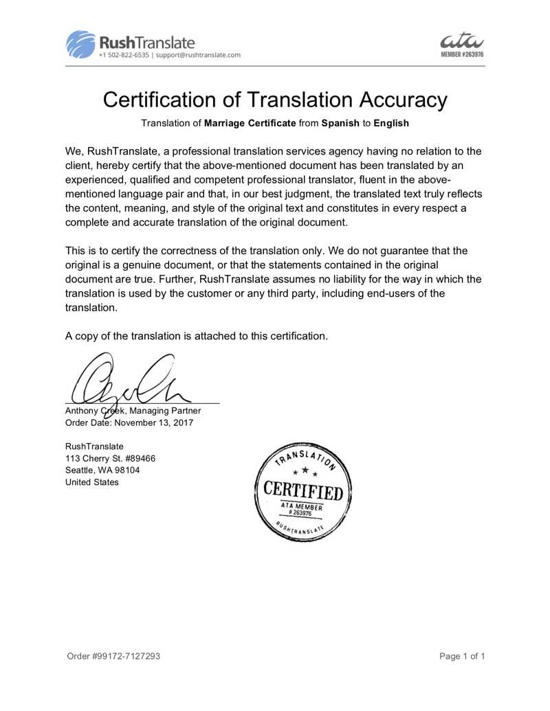 Translation Services With Birth Certificate Translation Template